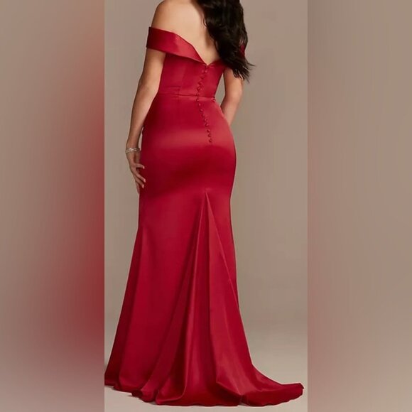 NWT GALINA SIGNATURE Satin Off-the-Shoulder Mermaid Juniper Green‎ Size 10 - Picture 15 of 16